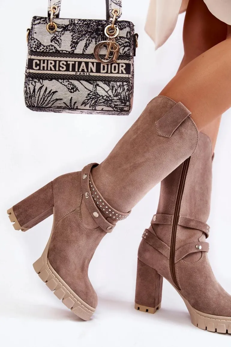 Damskie Kozaki Na Słupku Lewski Shoes 3246 Cappucino