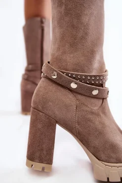 Damskie Kozaki Na Słupku Lewski Shoes 3246 Cappucino