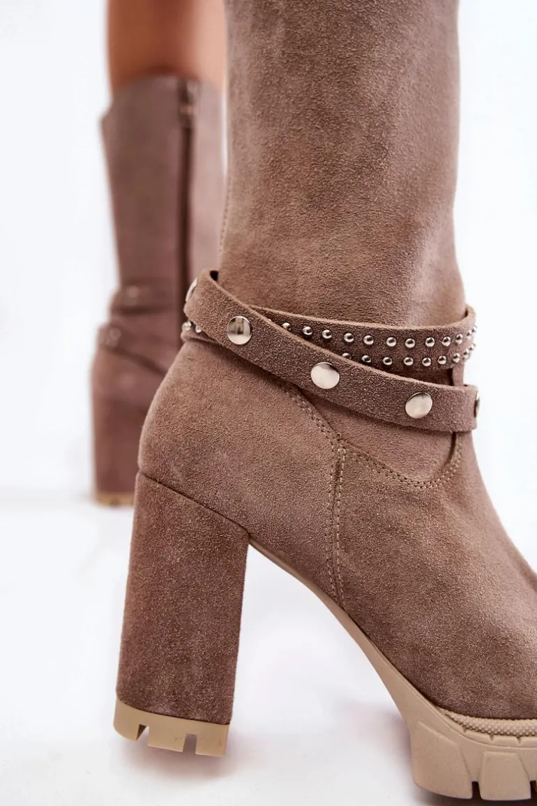 Damskie Kozaki Na Słupku Lewski Shoes 3246 Cappucino