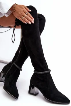 Damskie Kozaki Na Słupku Za Kolano D&A MR870-65 Czarne