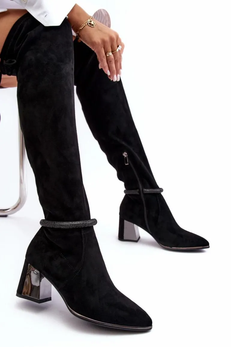 Damskie Kozaki Na Słupku Za Kolano D&A MR870-65 Czarne