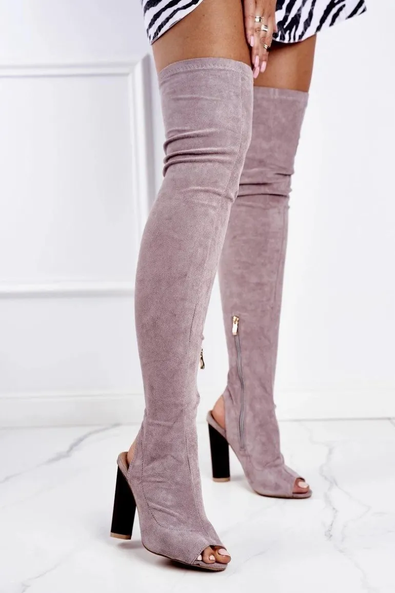 Damskie Kozaki Na Słupku Zamszowe Lu Boo Szare Aramis