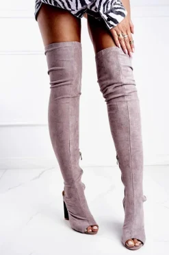 Damskie Kozaki Na Słupku Zamszowe Lu Boo Szare Aramis