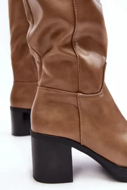 Damskie Kozaki Ocieplane Na Słupku Ciemnobeżowe Theisen