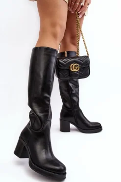 Damskie Kozaki Ocieplane Na Słupku Czarne Theisen