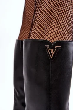 Damskie Kozaki Przed Kolano Na Słupku Czarne Ceesina