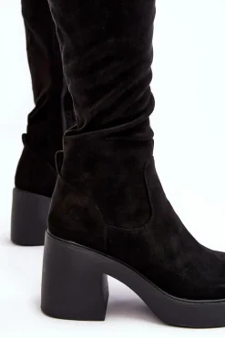 Damskie Kozaki Przed Kolano Na Masywnym Słupku D&A SN622-10A Czarne