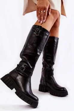 Damskie Kozaki Przed Kolano Czarne Mariett