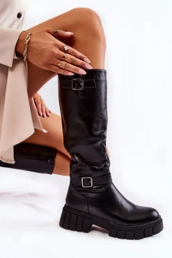 Damskie Kozaki Przed Kolano Czarne Mariett