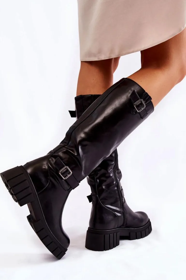 Damskie Kozaki Przed Kolano Czarne Mariett