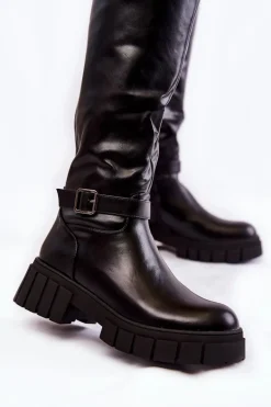 Damskie Kozaki Przed Kolano Czarne Mariett