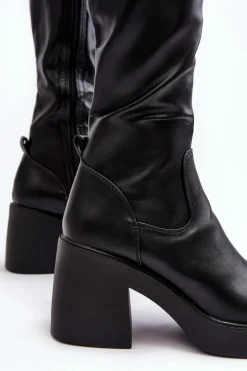 Damskie Kozaki Przed Kolano Na Masywnym Słupku D&A SN622-10 Czarne