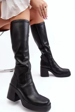 Damskie Kozaki Przed Kolano Na Masywnym Słupku D&A SN622-10 Czarne