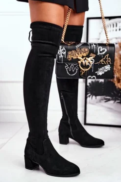 Damskie kozaki Sergio Leone lycra czarne KZ281