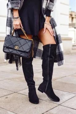 Damskie kozaki Sergio Leone zamszowe ciepłe czarne KZ292