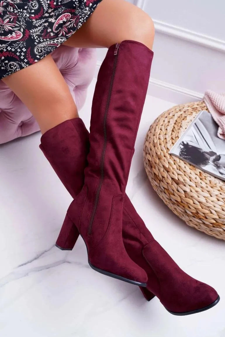 Damskie Kozaki Sergio Leone Zamszowe Bordowe KZ275