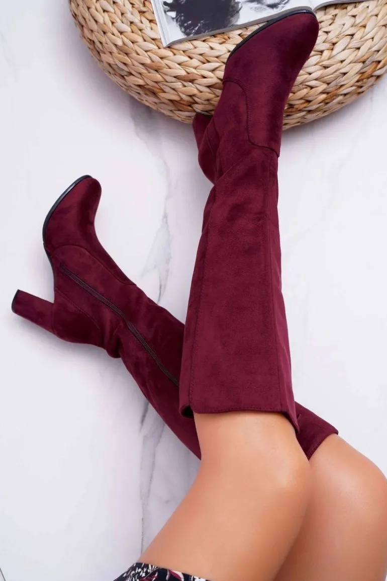 Damskie Kozaki Sergio Leone Zamszowe Bordowe KZ275