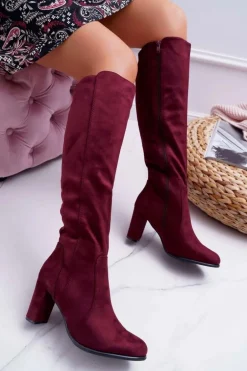 Damskie Kozaki Sergio Leone Zamszowe Bordowe KZ275