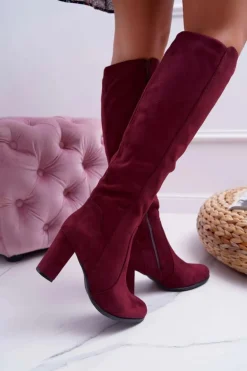 Damskie Kozaki Sergio Leone Zamszowe Bordowe KZ275