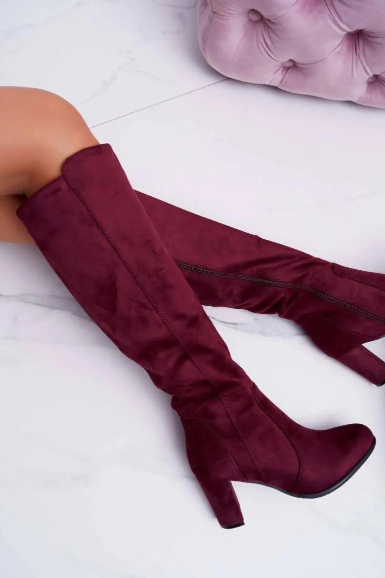 Damskie Kozaki Sergio Leone Zamszowe Bordowe KZ275