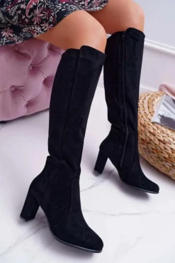 Damskie Kozaki Sergio Leone Zamszowe Czarne KZ275