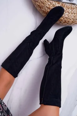 Damskie Kozaki Sergio Leone Zamszowe Czarne KZ275