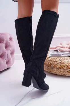 Damskie Kozaki Sergio Leone Zamszowe Czarne KZ275