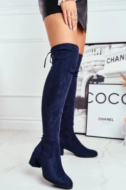 Damskie kozaki Sergio Leone lycra granatowe KZ281