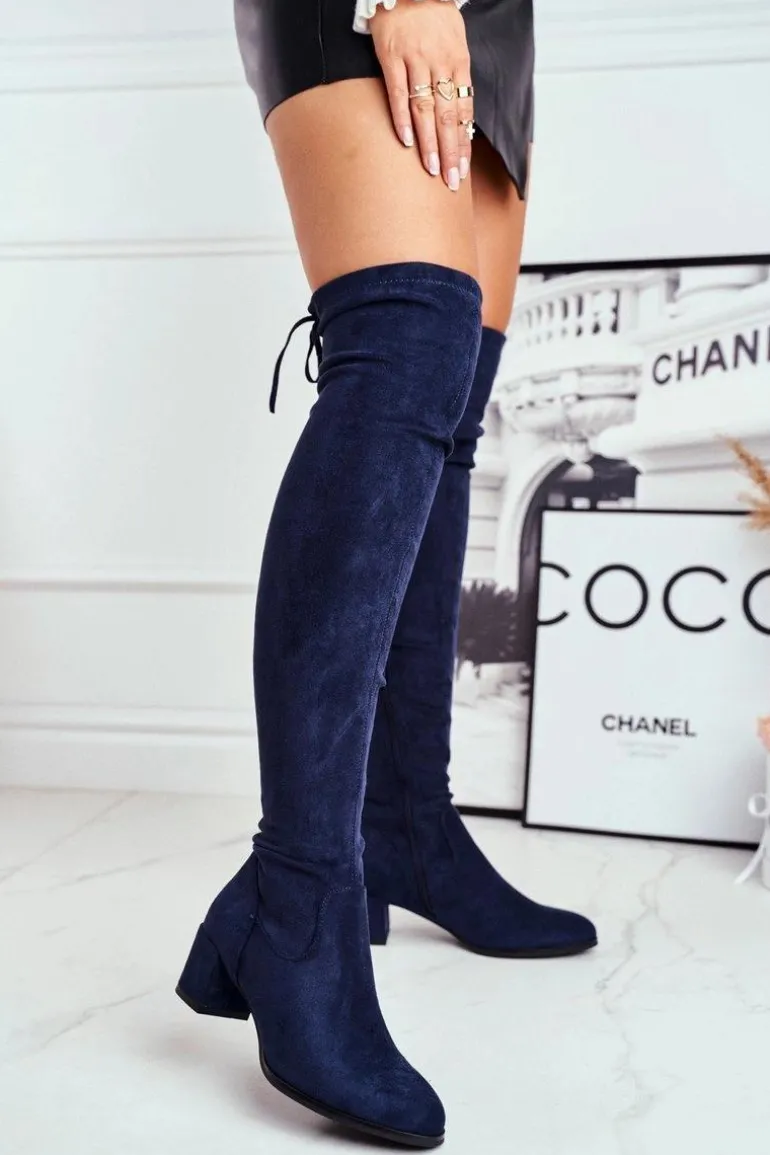 Damskie kozaki Sergio Leone lycra granatowe KZ281