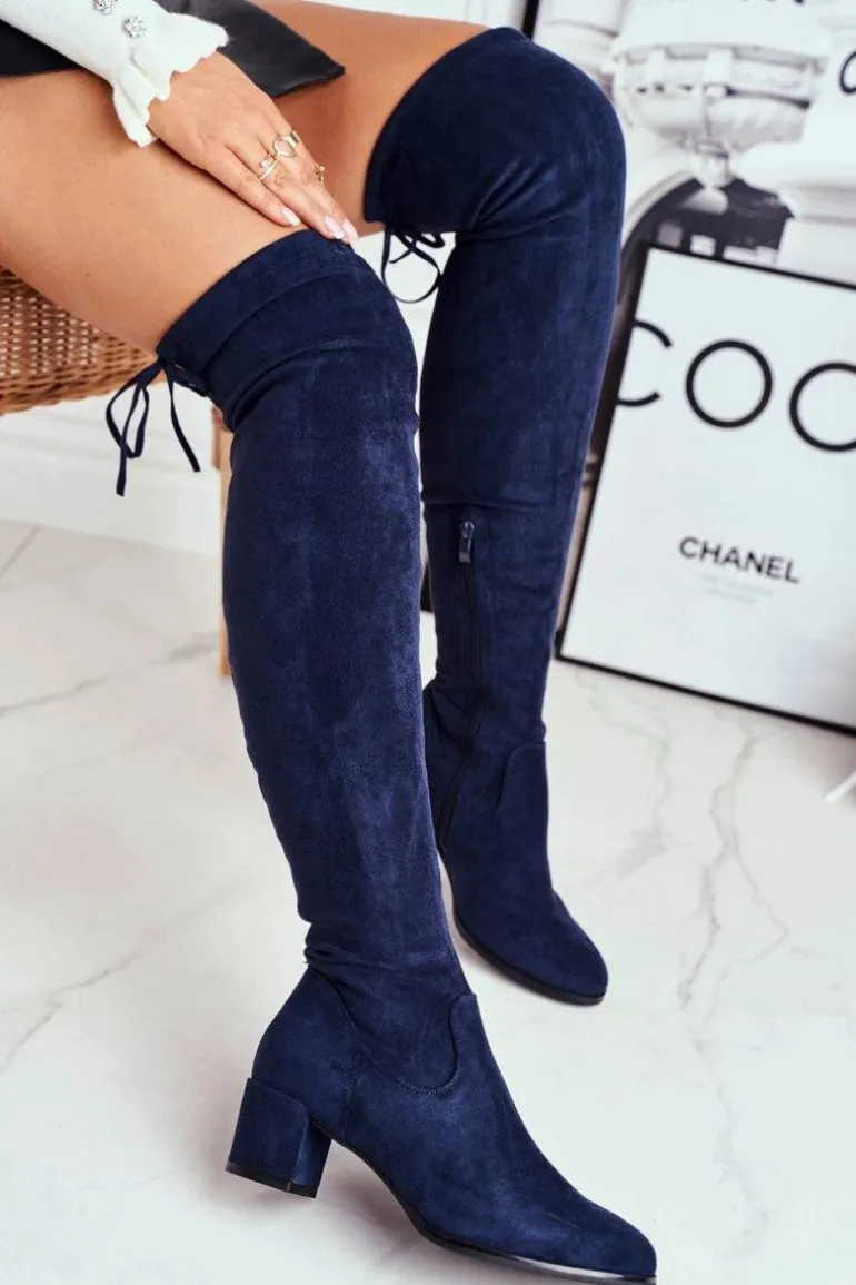 Damskie kozaki Sergio Leone lycra granatowe KZ281