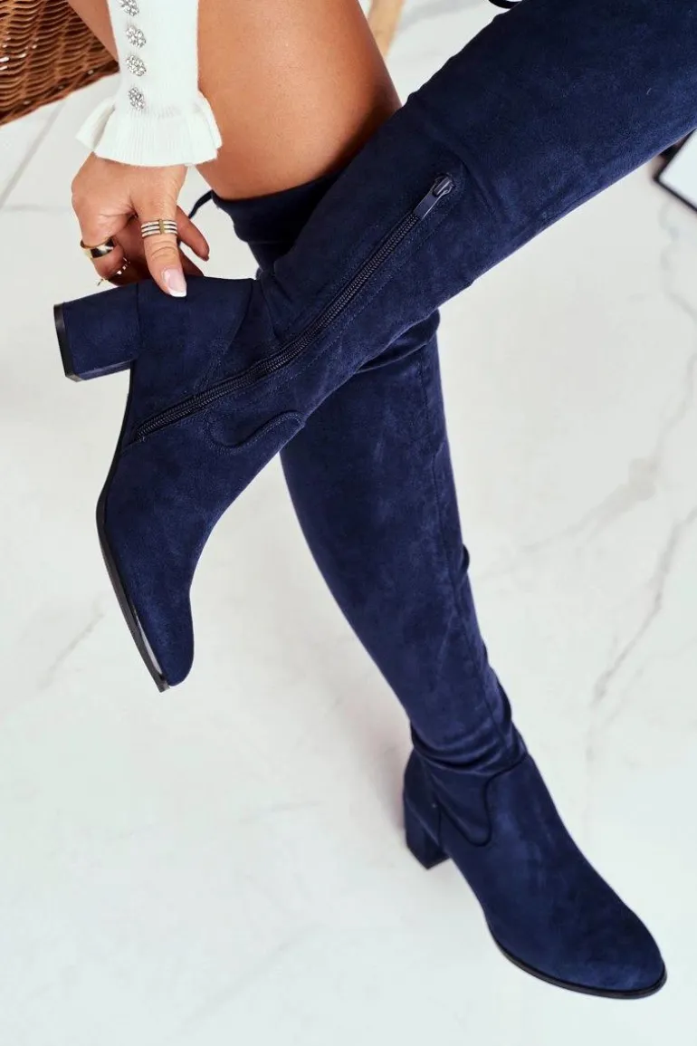 Damskie kozaki Sergio Leone lycra granatowe KZ281