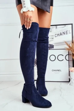 Damskie kozaki Sergio Leone lycra granatowe KZ281