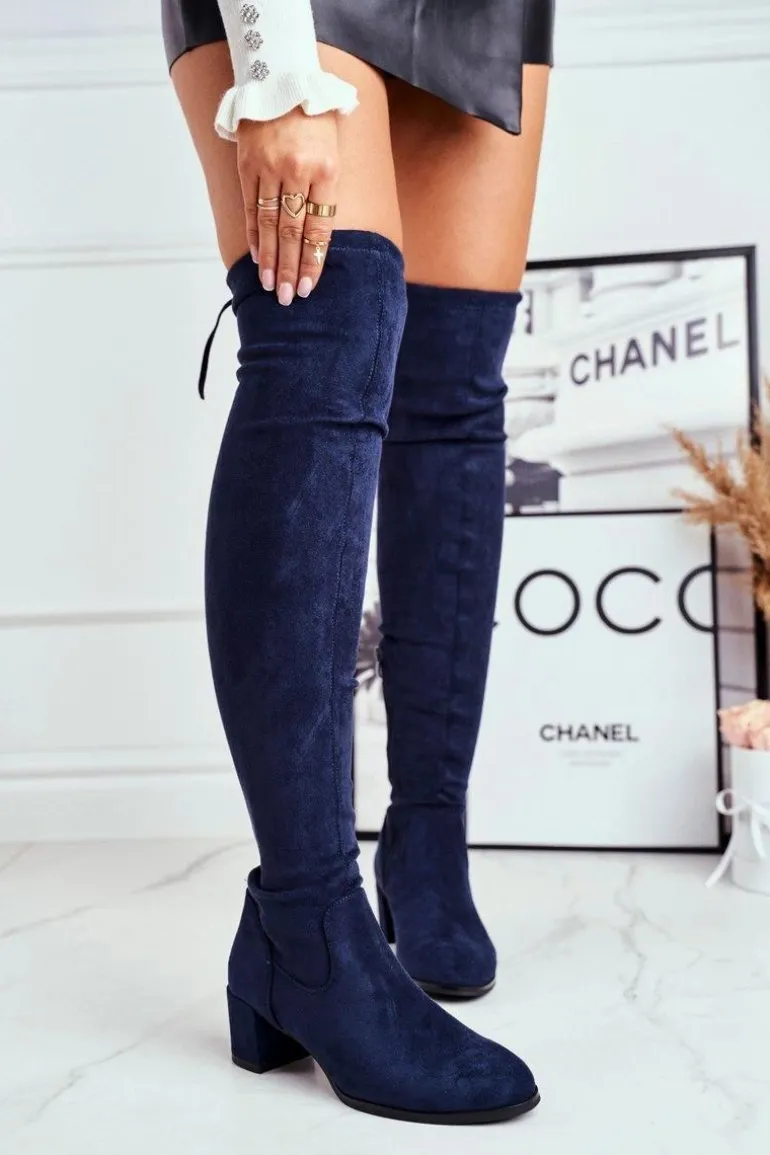 Damskie kozaki Sergio Leone lycra granatowe KZ281