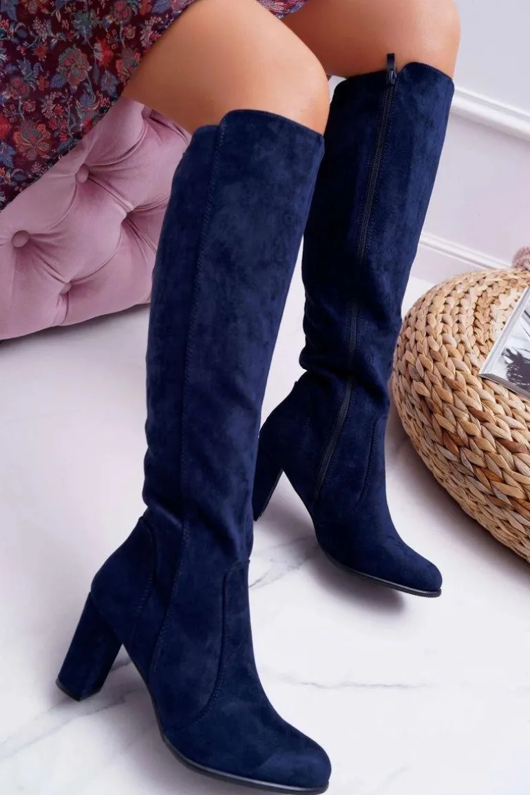 Damskie Kozaki Sergio Leone Zamszowe Granatowe KZ275