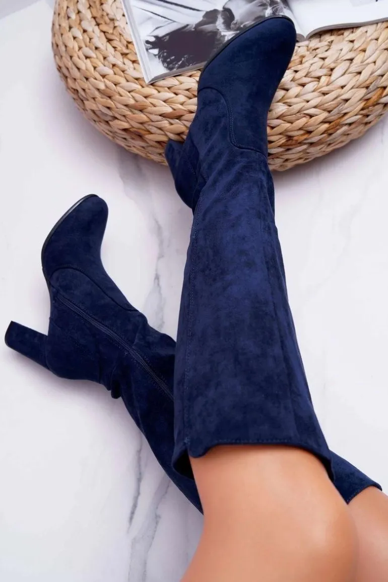 Damskie Kozaki Sergio Leone Zamszowe Granatowe KZ275