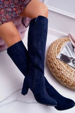 Damskie Kozaki Sergio Leone Zamszowe Granatowe KZ275