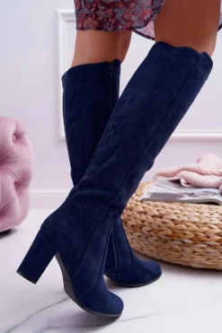 Damskie Kozaki Sergio Leone Zamszowe Granatowe KZ275