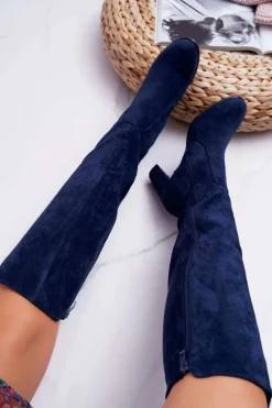 Damskie Kozaki Sergio Leone Zamszowe Granatowe KZ275