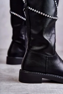 Damskie Kozaki Z Ozdobami Czarne Finlay