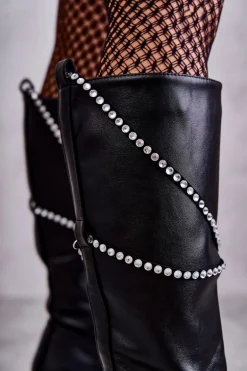 Damskie Kozaki Z Ozdobami Czarne Finlay