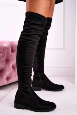 Damskie Kozaki Za Kolano Zamszowe Czarne Rebecca