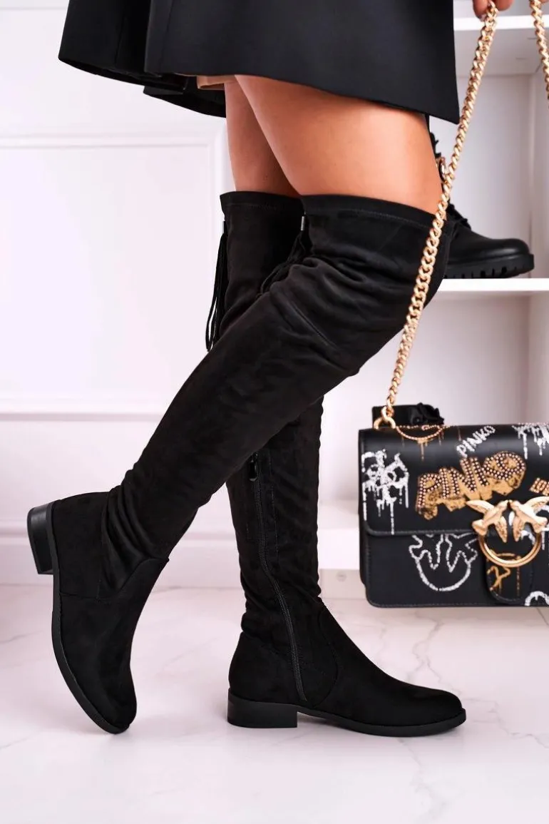 Damskie Kozaki Za Kolano Zamszowe Czarne Rebecca