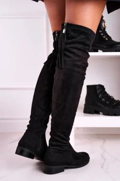 Damskie Kozaki Za Kolano Zamszowe Czarne Rebecca