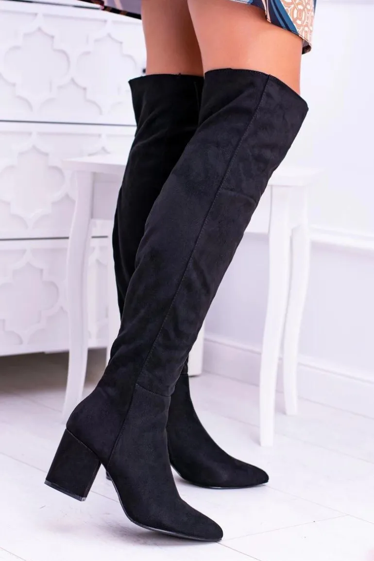 Damskie Kozaki Za Kolano Zamszowe Czarne Feluni