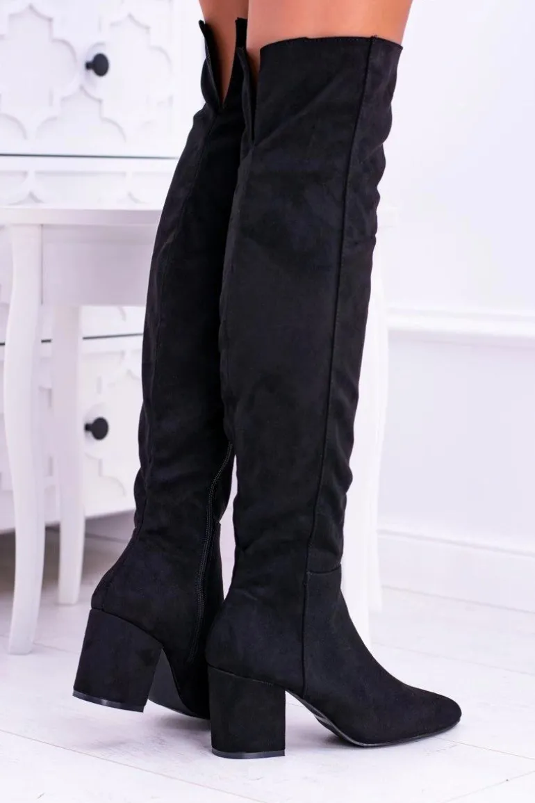 Damskie Kozaki Za Kolano Zamszowe Czarne Feluni