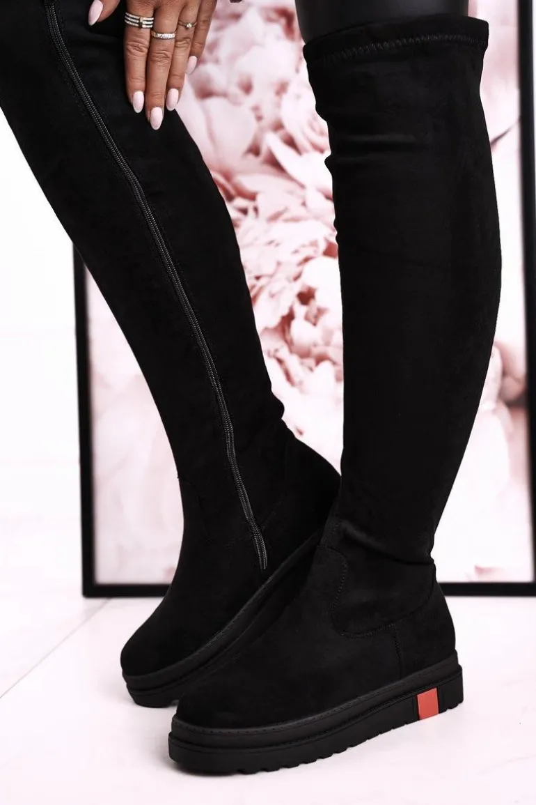 Damskie Kozaki Za Kolano Zamszowe Czarne Gracelyn