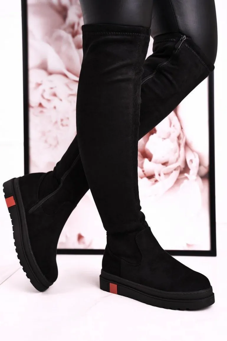 Damskie Kozaki Za Kolano Zamszowe Czarne Gracelyn
