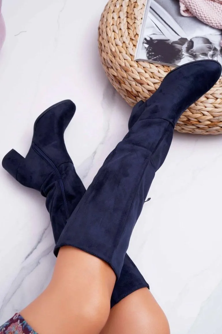 Damskie Kozaki Zamszowe Granatowe Sergio Leone KZ273