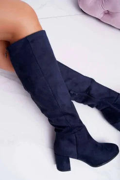 Damskie Kozaki Zamszowe Granatowe Sergio Leone KZ273