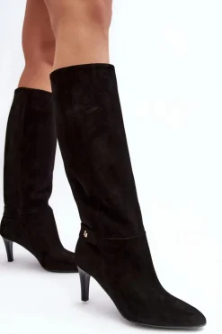 Damskie Kozaki Zamszowe Na Szpilce Laura Messi 2694 Czarne